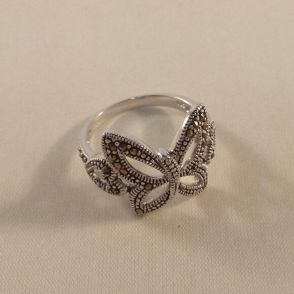 925 Silver Artisian Butterfly Heart Marcasite Ring Stamp 925 + NF Gorgeous Gift - Picture 4 of 8